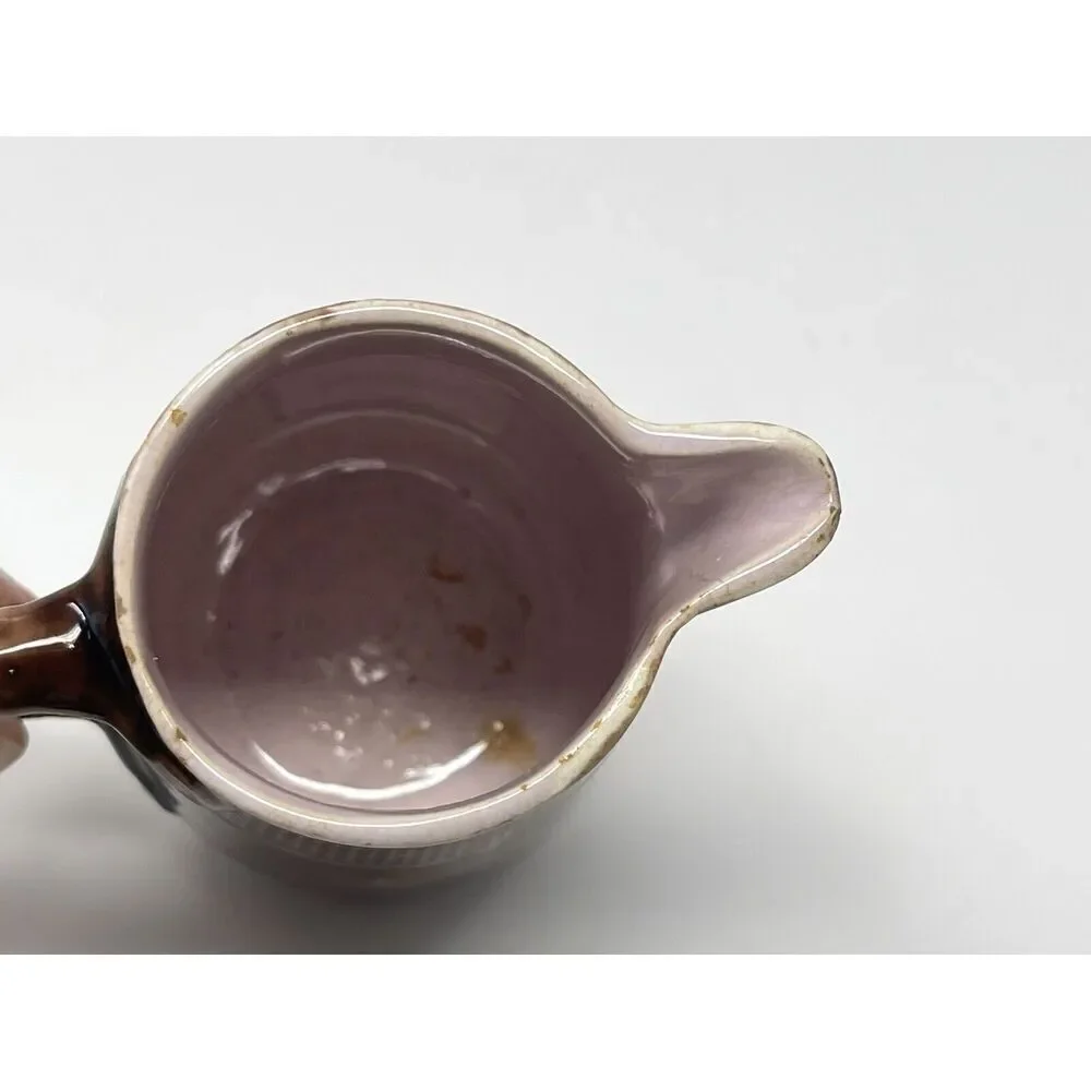 Majolica George Jones Creamer Syrup Pitcher Jug Antique Brown Blue Glaze Pink 5”